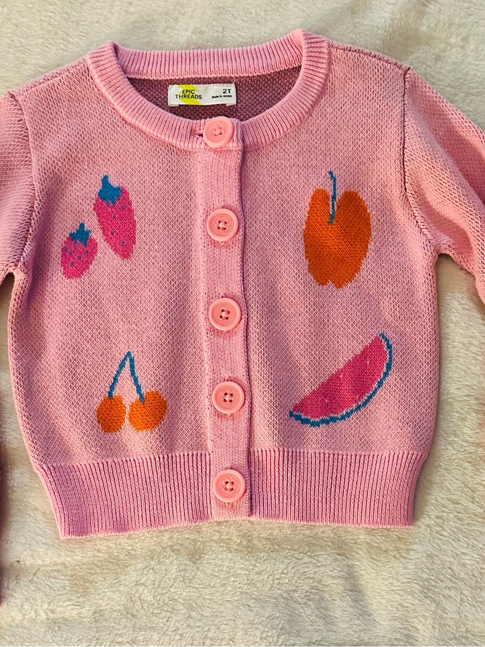 Epic Threads Pink Fruit-Print Cardigan with Orange & Blue Accents